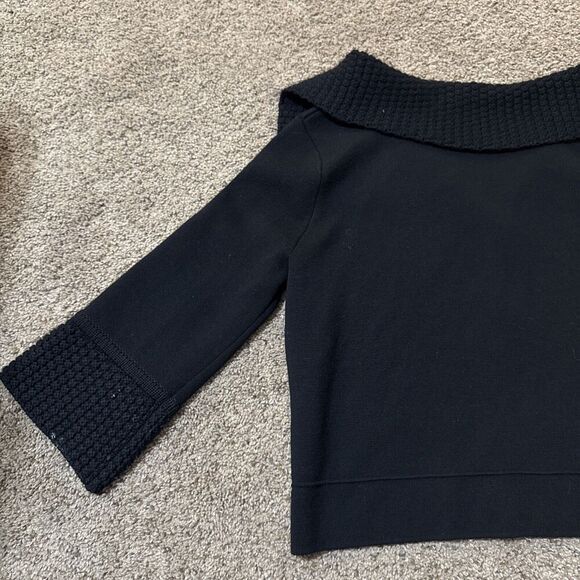 Cabi Cardigan Sweater Womans M Black Cropped Wool Jackie O 502 Lux Chic Collared - Picture 9 of 10